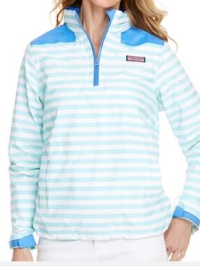 Martha's Vineyard Vines Striped Lightweight Nylon Jacket Hooded 1/4 Zip XXS